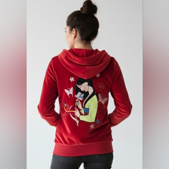 Disney Tops - NWOT Disney Mulan Red Velvet Hoodie size SM